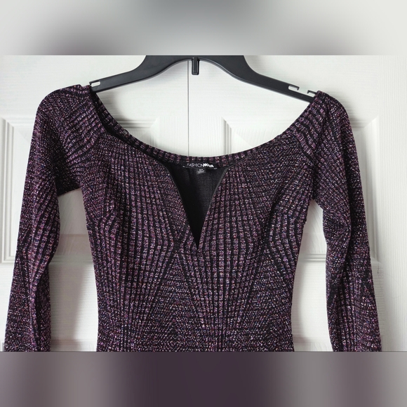 Fashion Nova Glittering Purple Long Sleeve Dress. Like New. - Picture 8 of 15